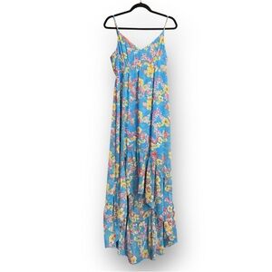 BCBGeneration Island Floral high low Maxi Dress tie back blue yellow pink S